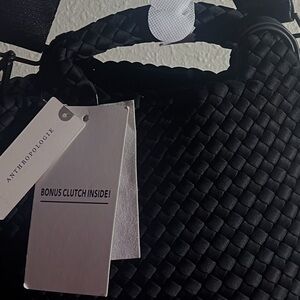 Anthropologie Black Woven Clutch with Wristlet